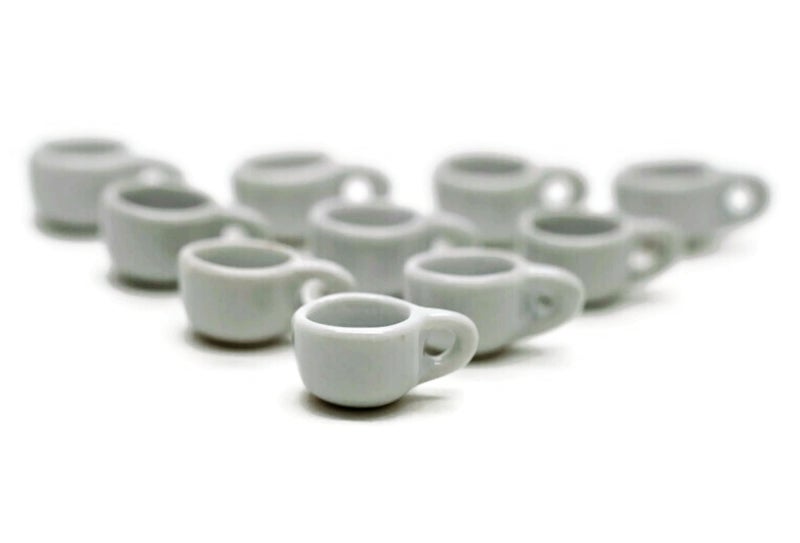 BUYEASY 10 White Gray Coffee Tea Cup Size 2 X 1.5 CM Dollhouse Miniatures Food Kitchen Docoration - Image 1